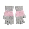 Invierno nuevo moda femenina adulta combinación de colores tejido guantes cálidos de medio dedo dedo abierto punto grueso estudiante