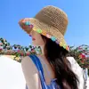 Sombrero de Paja Plegable Floral Estilo Hyuna para Mujer, Sombrero de Cubo Fresco de Verano para Protección Solar, para Vacaciones y Salidas