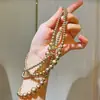 Outono e Inverno Marrom Mocha Maillard Colar de Pérolas Shijia Corrente Longa para Suéter Feminino Múltiplas Formas de Usar