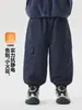 Calças de trabalho para meninos Rouou, calças impermeáveis forradas com fleece de inverno para meninos, nova coleção infantil 2026, calças compridas para bebê, roupas de inverno