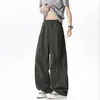 Pantalones cargo gruesos de otoño color caqui estilo americano holgados para hombre, pierna ancha corte curvo marca de moda pantalones casuales lavados
