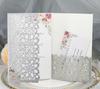 Tarjeta de felicitación con láser en polvo de papel brillante de estilo europeo, invitación comercial hueca de color rosa, invitación de boda, venta al por mayor de Shenzhen