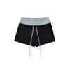 Shorts casuales coreanos de cintura alta con combinación de colores, falsos de dos piezas, elásticos, para mujer, verano 2025, comodín, en forma de A, de pierna ancha, hot pants al por mayor