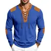 Camiseta henley casual holgada retro de punto gofrado para hombre de comercio exterior transfronterizo europeo y americano, primavera y otoño, de manga larga con cordón medieval