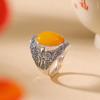 Joyería Yuebao Plata Esterlina S925 Cera de Abejas Retro Antiguo Nuevo Chinoiserie Patrón Auspicioso Ruyi Anillo Cabujón Anillo de Plata