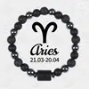 Pulsera Popular Europea y Americana de Doce Constelaciones de Ágata Obsidiana Pulsera Hecha a Mano de Cuentas Piedra Volcánica Joyería de Hematita