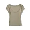 Bt811-26 Estilo Nuevo de Primavera Estilo Europeo y Americano Deseo Puro Sexy Grande Redondo Cuello Redondo Manga Corta Elástico Ajustado Delgado Camiseta
