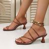 Sandalias de Tacón Alto con Tira Fina Versátiles Moda Nueva de Verano Transfronteriza Elegantes Simples de Color Sólido Punta Cuadrada Tacón Grueso Punta Abierta Zapatos para Mujer