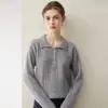 26 Suéter de Cachemir Grueso con Cuello Polo para Mujer Otoño/Invierno, Camisa de Punto Suelto con Cuello, Capa Base de Punto Holgado