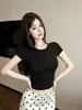 5247# Verano Nuevo Espalda Hueca Lazos Empalme Hombro Normal Manga Corta Camiseta Mujer Corte Ajustado Correa Fija Almohadilla en el Pecho Top