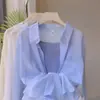 Camisa Solta com Gola Polo Feminina Verão Estilo Coreano Cardigã Peça de Fora Camisa Estilo Preguiçoso Top Dopamina Venda Direta Transfronteiriça