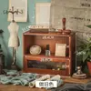 Caixa de Armazenamento de Mesa Armário de Armazenamento de Madeira e Vidro Prateleira Casa Madeira Multi-camadas Caixa Organizadora de Cosméticos Estilo Retrô