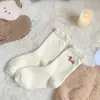 Meias Femininas para Outono e Inverno, Quentes e Grossas, Meias de Cano Médio com Renda Branca, Design Fofo de Dachshund Bordado em Desenho Animado