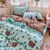 Juego de ropa de cama fresco y sencillo para dormitorio, agradable para la piel y suave, gasa abullonada, juego minimalista de cuatro piezas