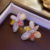 Dulce Diamante Cristal Artificial Abeja Flor Pin Plata Aretes Moda Corea del Sur Creativo Elegante Lindo Aretes para Mujeres