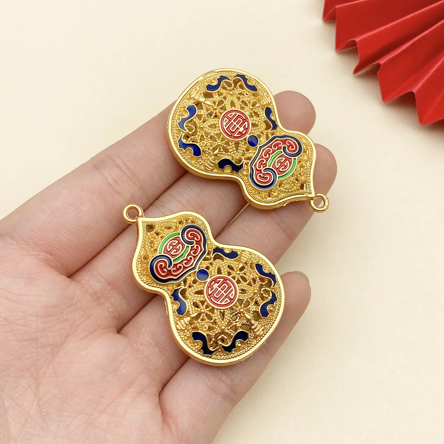 22586-ZH-蓝色锌合金古法金哑金双面福禄-蓝葫芦中国风
