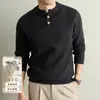 Suéter Henley antibacteriano de 10A, espessado 520g, mistura de lã, para homens, nova coleção outono/inverno 2026, segunda pele de tricô masculina