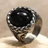 Haiteng Joias Estilo Europeu e Americano Aço Inoxidável Oval Pedra Preciosa Grande Multicolorido Circunferência Trançado Titânio Fundido Anel Masculino