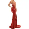 Vestido de Noche Strapless de Comercio Exterior 2026 Nuevo Estilo Sexy con Abertura Alta Elegante con Cola Larga Vestido de Anfitriona