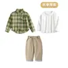 Camisa Xadrez com Lapela Estilo Primavera e Outono para Meninos 2026 Nova Roupa Infantil Camisa Stylish de Manga Longa para Bebê Calça Infantil
