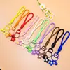 Lanyard para Teléfono de Flor de Goma Macaron, Llavero de Flor Pequeña con Cascabel, Colgante para Bolso Tejido, Accesorios Pequeños Hechos a Mano para DIY