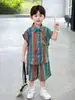 Conjunto de Verano Delgado y Fresco a Cuadros sin Mangas para Niños 2025 Nuevo Estilo Conjunto de Dos Piezas de Camiseta y Pantalones Cortos para Niños