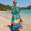 Transfronterizo 2025 Moda Europea y Americana Estampado Vestido de Playa Bali Estilo Túnica Vacaciones en la Costa Protección Solar Estilo Casual