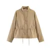 2026 Estilo Europeo y Americano Comercio Exterior Primavera Nueva Moda Versátil Color Sólido Cintura con Cordón Cuello Alto Chaqueta Y5