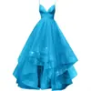 Vestido de noche largo para mujer, de comercio exterior, escote en V profundo con tirantes, falda abullonada, ceñido a la cintura, color liso, bajo irregular, suministro para estación internacional