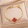 Pulseira Feminina Tubo Quadrado Trevo de Quatro Folhas Dupla Face Moda Luxo Leve Versátil Aço Inoxidável Banhado a Ouro 18k Pulseira Que Não Desbota