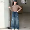 Nueva colección de otoño: Pantalones vaqueros de pierna ancha estilo coreano con bordado de perrito, corte holgado y favorecedor, diseño de pierna recta, adecuados para estudiantes