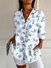 2024 Novas Mulheres Camisa Longa Feminina Verão Europeu e Americano Tendência Manga Longa Camisa Estampa de Flores Camisa 3D