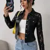 A1146 Chaqueta de PU Transfronteriza Europea y Americana para Amazon, Moda para Viajar, Diseño Versátil con Encaje Empalmado, Color Sólido