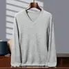 Suéter de cachemira con cuello en V para hombre, 100% cachemira pura, jersey casual de negocios, corte holgado, camiseta básica de cachemira de color liso
