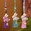 Brocado de Canción con Conejo de Aleación Bordado por Ambos Lados, Cuerda de Mano con Colgante de Conejo, Adorno Portátil Elegante de Conejo de Jade, Regalo Auspicioso Hecho a Mano