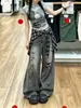 Chao Li tiene en stock jeans desgastados rotos para mujer, nuevo estilo de verano 2026, pantalones de pierna ancha rectos con panel trasero de cuadros