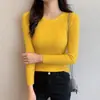 Top de capa base de punto para mujer, otoño e invierno, versátil, ropa interior elegante, suéter rosa, corte ajustado, cuello redondo, manga larga, talla única