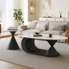 Mesa de Centro Minimalista Italiana de Losa de Roca Ovalada para Hogar, Sala de Estar, Apartamento Pequeño, Diseño, Nueva Mesa de Centro, Combinación de Mesa Auxiliar