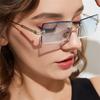 Nuevas Gafas de Sol sin Montura con Corte al Borde para Mujer, Gafas de Sol Cuadradas Degradadas de Celebridad de Internet, Gafas Ojo de Gato de Moda Transfronteriza