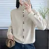 Cárdigan suéter suave y holgado de cuello alto para mujer, nuevo estilo primavera y otoño 2026, engrosado y cálido, top de punto de color liso
