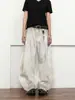 Jeans Blancos Sucios Lavados Retro de Nicho de la Calle Principal Americana Pantalones de Pierna Ancha con Diseño de Costura Deconstruida para Hombre