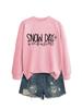 Moda Outono e Inverno Personalidade Entusiasta de Dias de Neve Suéter Feminino Plus Size Solto Confortável Gola Redonda Manga Longa