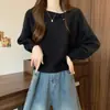 Blusa de tricô plissada estilo coreano transfronteiriça, moda feminina, nova coleção outono 2026, design doce e macio, suéter de puxar
