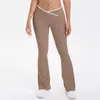 Calça de Yoga Apertada Cor da Pele Estilo Europeu e Americano com Cruz de Cor Contrastante Cintura Alta Perna Larga Flare Calças Longas Esportivas de Corrida Fitness Secagem Rápida