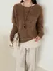 Suéter de lã e cashmere liso para mulheres, novo estilo outono/inverno, tricô pulôver de gola redonda, suéter macio e confortável, perfeito como camada base