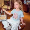 Camiseta de Manga Corta para Niña Verano Nuevo Estilo Tops Casuales de Moda para Niños Pequeños y Medianos con Lindas Camisetas Estampadas de Manga Corta