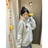 Moletom com capuz de corte solto, bordado com letra estilo chinês, tendência de nicho para outono e inverno, top quente estiloso e versátil com design único