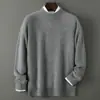 Suéter Masculino Premium 100% Lã Pura, Gola Semi-Alta, Pulôver de Tricô Espesso para Negócios, Camisa Base de Tricô com Caimento Solto