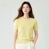 Otoño Invierno Nuevo Suave Cómodo Cachemir Prendas de Punto para Mujer Manga Corta Cuello Redondo Manga Media Capa Base Camiseta Simple Top Ropa Exterior