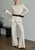 Nuevo Conjunto de Punto Elegante de Dos Piezas para Mujer, Otoño/Invierno 2026: Suéter Irregular con Cinturón + Pantalones de Pierna Ancha de Cintura Alta